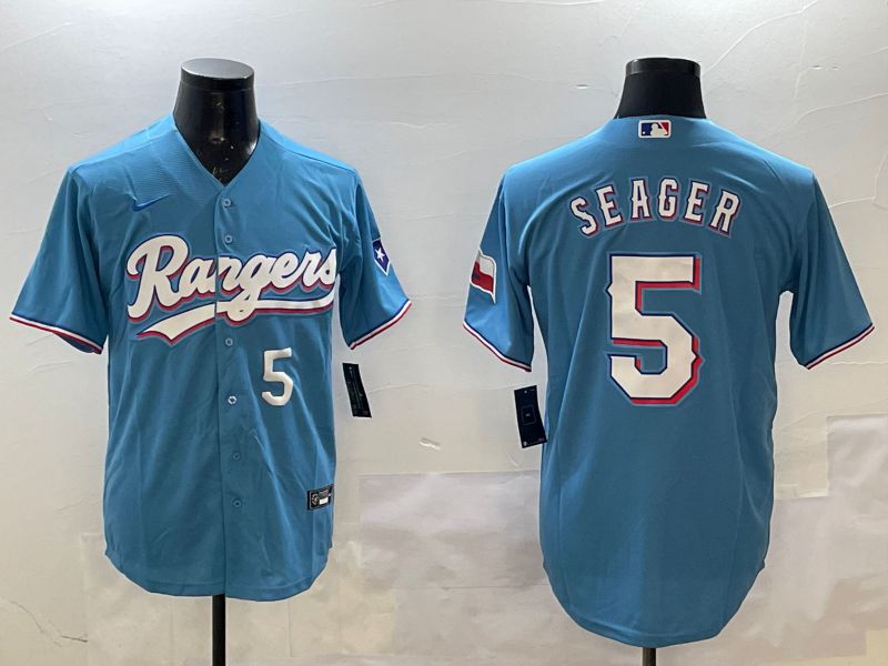 Men Texas Rangers #5 Seager Light Blue Game 2025 Nike MLB Jersey style 5->texas rangers->MLB Jersey